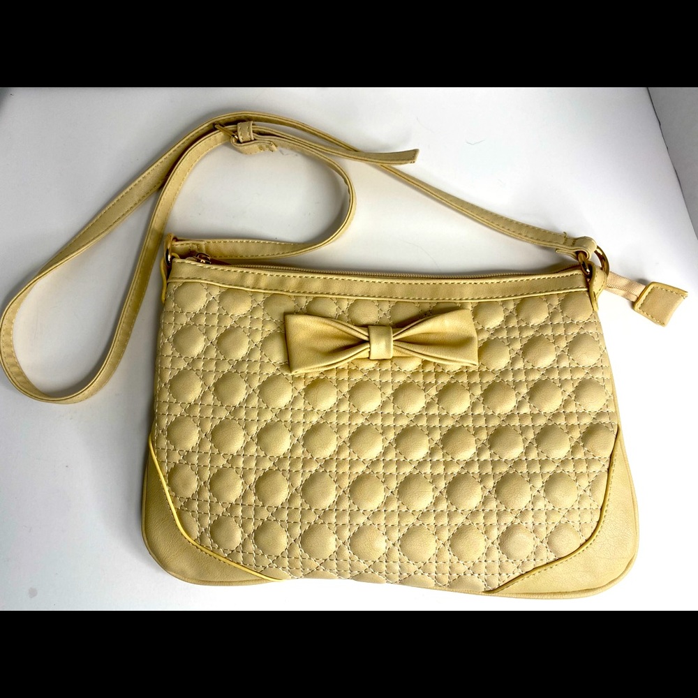 Beige Bow Faux Leather Crossbody